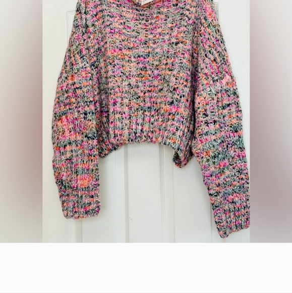 NWT FREE PEOPLE Colorful Chunky Knit Sweater XL - Picture 4 of 7